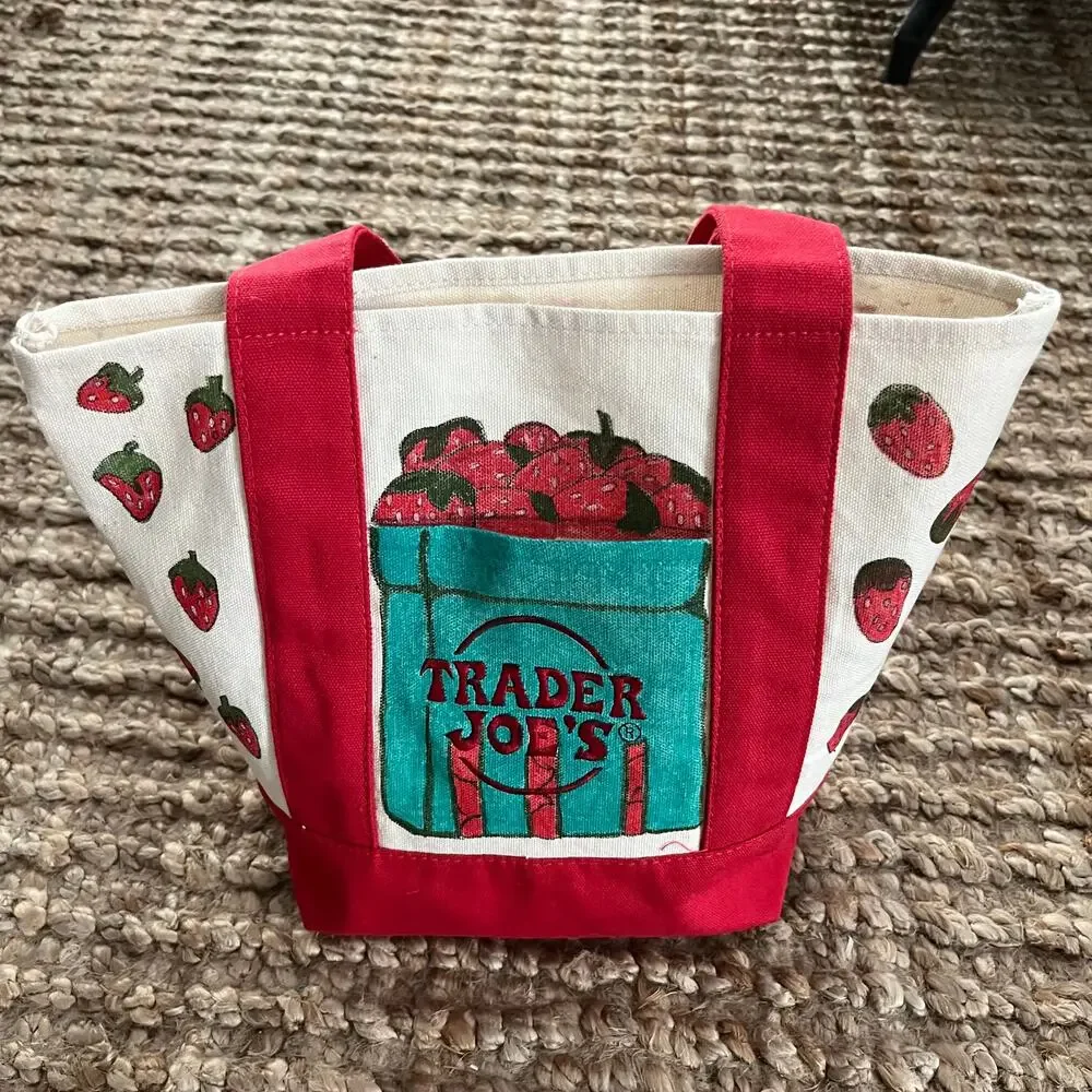 Trader Joe's Mini Canvas Tote Hand Painted Strawberry Coffee Mug Hearts Custom